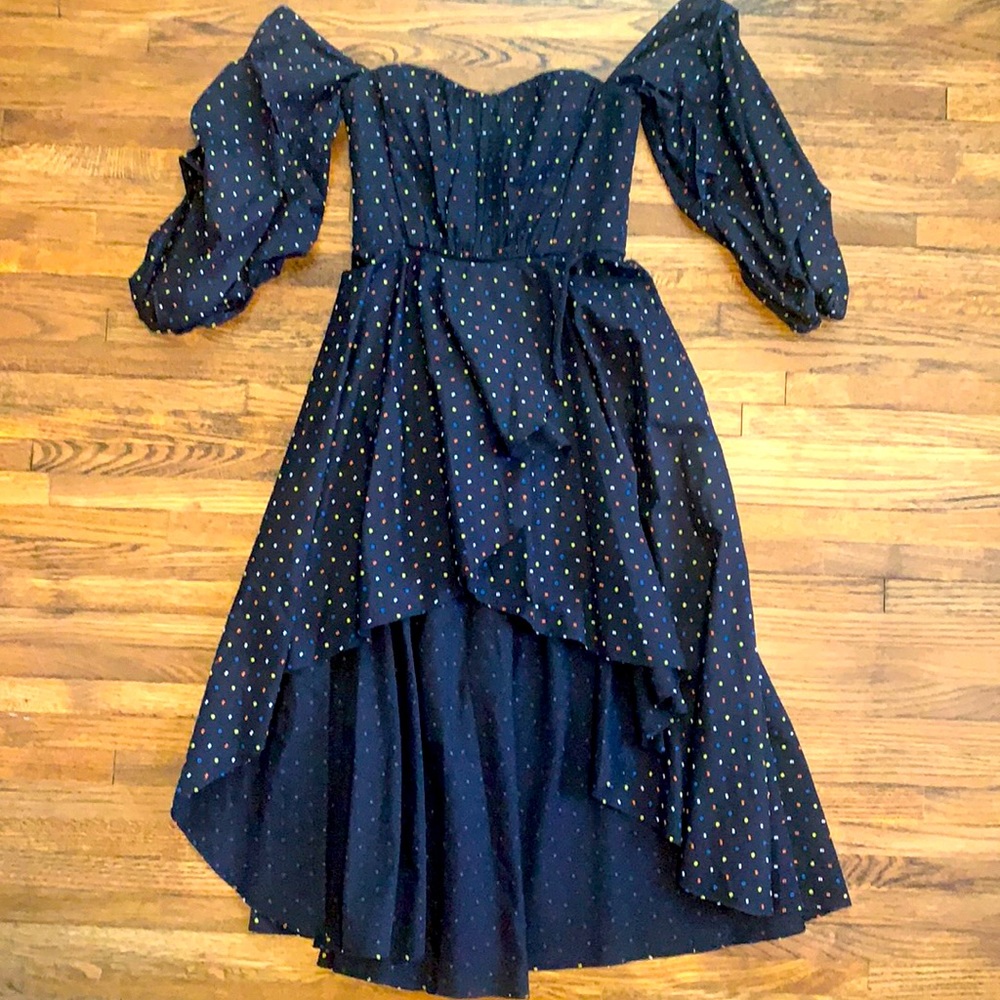 Caroline Constas 100% Cotton Off Shoulder Dress, Black/ Multi, Women’s US Size 4